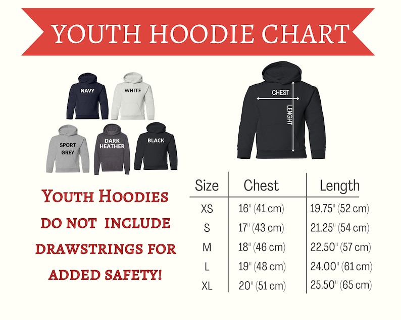 youth hoodies do not include drawstrings for added safety