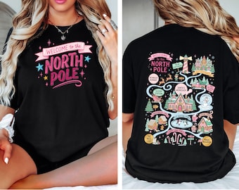 Comfort Colors Preppy North Pole Christmas Shirt, Vintage Christmas Map T-Shirt, Pastel Holiday Tee, Cute Santa Workshop Graphic Shirt