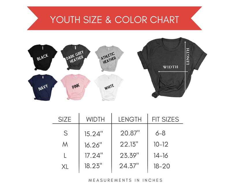 the youth size and color chart for a t - shirt
