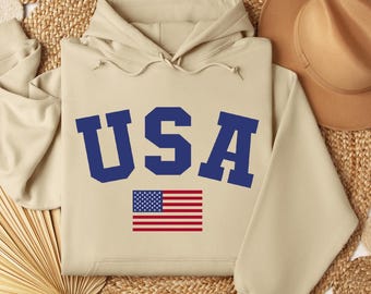 USA Hoodie: Bold Collegiate American Flag Patriotic Design
