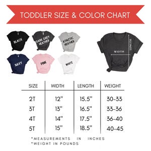 a toddler size and color chart for a t - shirt