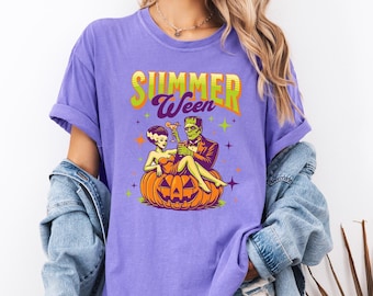 Summerween Comfort Colors Tee: Spooky Bride of Frankenstein Halloween Shirt