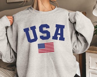 USA Sweatshirt: Bold Collegiate American Flag Crewneck