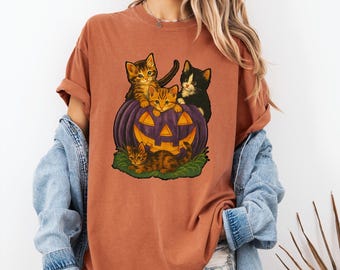 Comfort Colors Spooky Cat Shirt: Vintage Halloween Tee