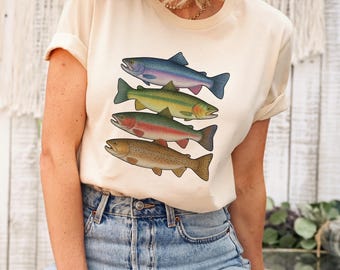 Vintage Trout Art Shirt: Abstract River Fish Tee, Fly Fishing Gift