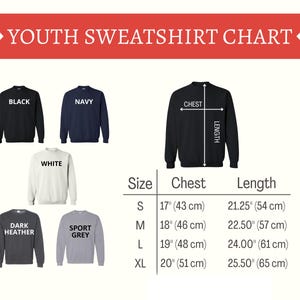 a diagram of a youth sweat shirt size chart