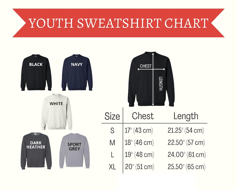 a diagram of a youth sweat shirt size chart