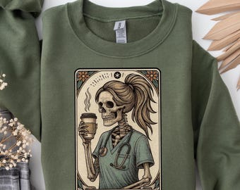 Registered Nurse Shirt : Tarot Card Skeleton Graphic Tee, Funny RN Coffee Gift