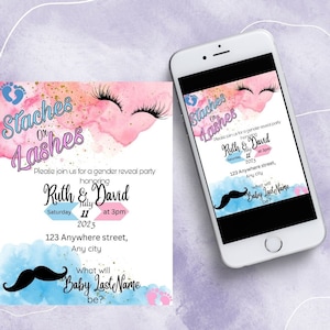 Staches Or Lashes Gender Reveal Invitation