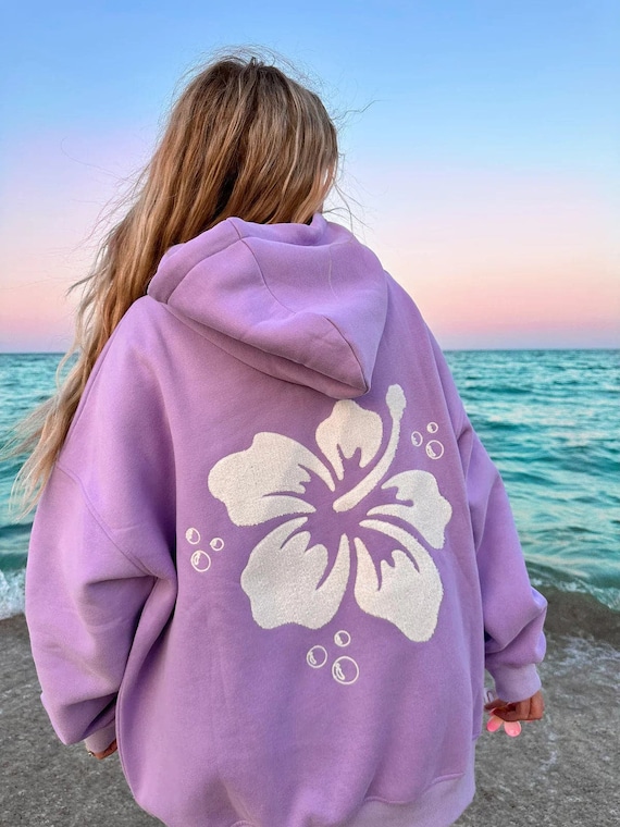 Sherpa Hibiscus Flower Hoodie Violet Purple Etsy Australia