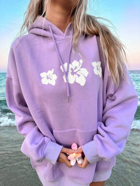 Sherpa Hibiscus Flower Hoodie - Violet Purple - Etsy