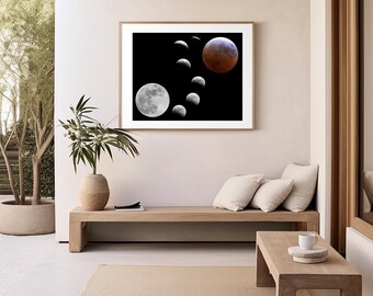 Unique Artistic Blood Moon Collage | March 2025 Lunar Eclipse Art | Earth Shadow Progression Print | Celestial Sequence Digital Download