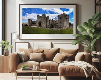 Ancient Fortress Through Time: Haunting Ruins of Raglan Castle Panorama - Digital Photography Download
