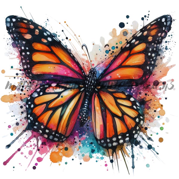 Water Color Monarch Butterfly Png, Sublimation Design Png, Digital Download Png, Instant Download Png, Digital Graphic Download Png