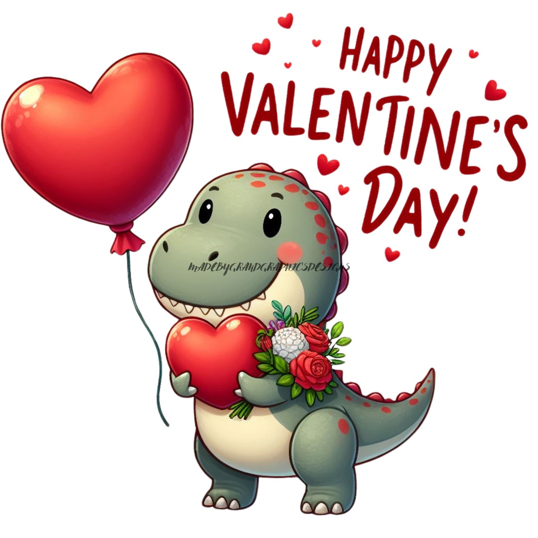 Happy Valentines Day Dinosaur Png Heart Valentine Illustration ...