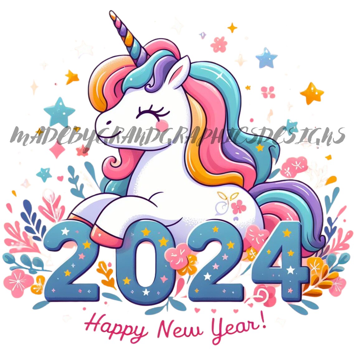 2024 New Years Unicorn Png, New Years Sublimation Design Png, Digital