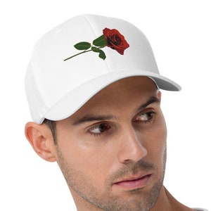 Embroidered Rose Hat, Single Rose Embroidery, Fitted Flex Fit Baseball Cap, Minimalist Design, Great Gift Idea, Floral Aesthetic, Unisex hat