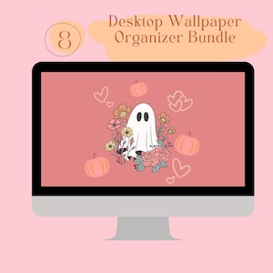 Boho Ghost Desktop Wallpaper: Halloween Pumpkin Computer Background (Digital Download)