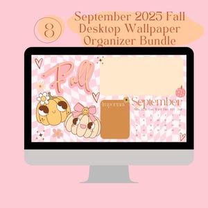 Pumpkin Desktop Wallpaper: Boho Checkered Organizer, September 2025 (Digital Download)