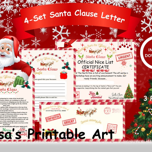 Santa Claus Letter - My Wish List - Nice List Certificate - Santa Claus Envelope - Santa Clause Stationary - Kids Letter to Santa Clause