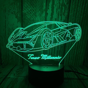 Personalized Multicolor Lamborghini Terzo Millennio LED Light Lamp 3d LED Multicolor Unique Gift for Kids Custom Car Light Valentines Gift
