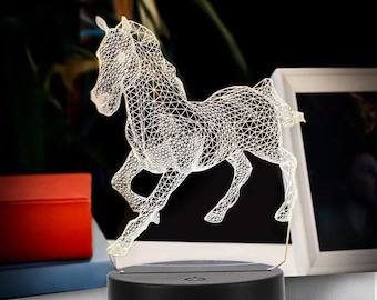 馬のLEDライトランプ | 3DイリュージョンRGBランプ | 乗馬ギフト 子供向けナイトランプ | 馬のギフト クリスマスギフト | ナイトライトLEDランプ デスク