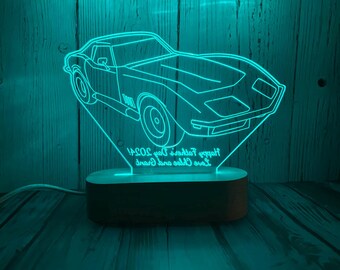 Modern LED Ambient Lamp – C3 Stingray Car Shape, 7-Color Touch & Remote Control, USB/Battery Powered, Made In France, Great Gift For Car Fans