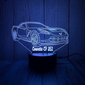 Lampe LED personnalisée Corvette C7 LED 3D multicolore, cadeau pour lui, veilleuse de voiture personnalisée, cadeau de Noël, amateur de voitures, cadeau type de voiture