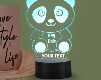 Panda Custom Engraved Night Light, Personalized Free, 16 Color Options with Remote Control, Best Gift, Panda Bear Desk Lamp