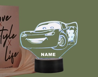 Personalized McQueen Car Disney Car LED Night Light 3d Illusion Night lamp for Kids Christmas Gift Gift for Her Gift for Him Kids Lamp