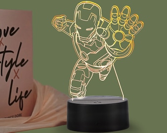 Lampada da tavolo a LED 3D personalizzata con Iron Man, illusione 3D multicolore, regalo unico per bambini, luce notturna anime personalizzata, regalo di Natale