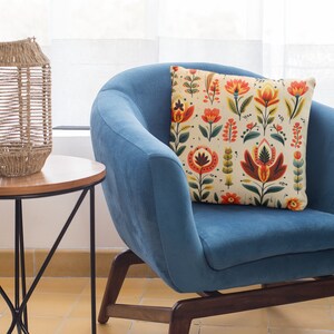 Vintage Czech Floral Print Accent Pillow