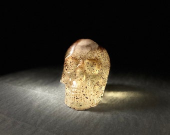 Clear w/ Brown Coffee Resin Skull Art | Skull Decoration | Epoxy Skull | Human Skull (4") | Bookshelf Decoration | Paperweight | Figurine