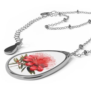 Collier ovale fleur de Pohutukawa de Nouvelle-Zélande, cadeau pour femme ou petite amie, véritable cadeau souvenir néo-zélandais de la Saint-Valentin image 1