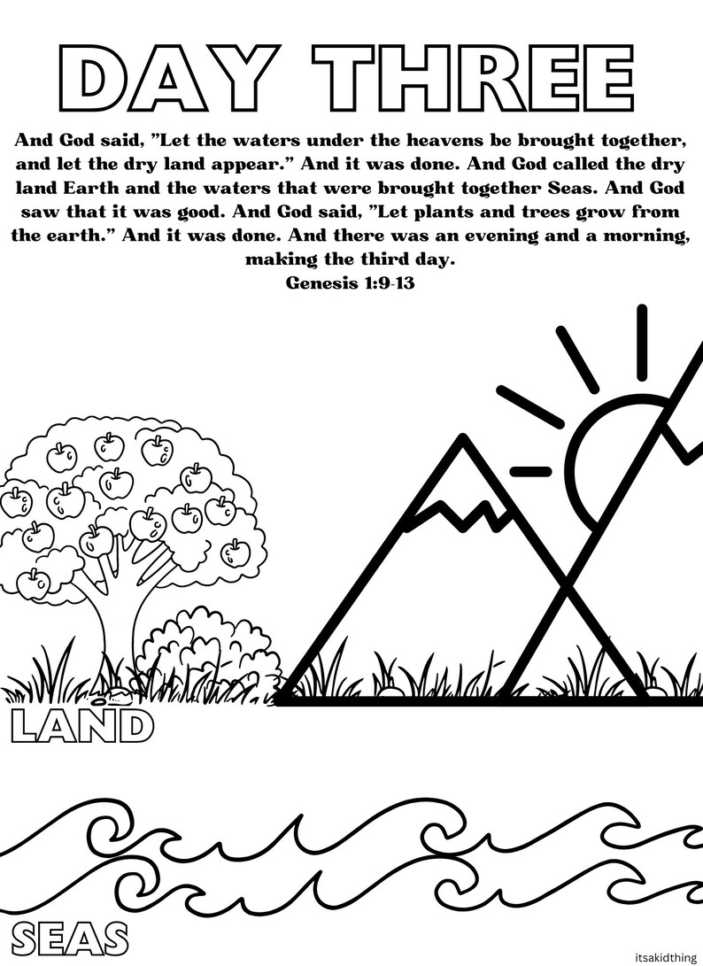 Days of Creation Coloring Pages and Story. - Etsy