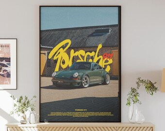 Porsche 911 Vintage Custom Poster Wall Decor Cover Print Digital Download Aesthetic Modern Sports Car Poster Racing