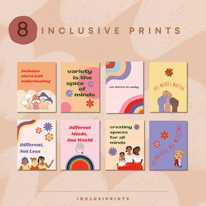 Cartel de neurodiversidad Terapia de asesoramiento Arte de pared Psicólogo escolar inclusivo Impresión Paquete Citas Salud mental Conciencia LGBTQ
