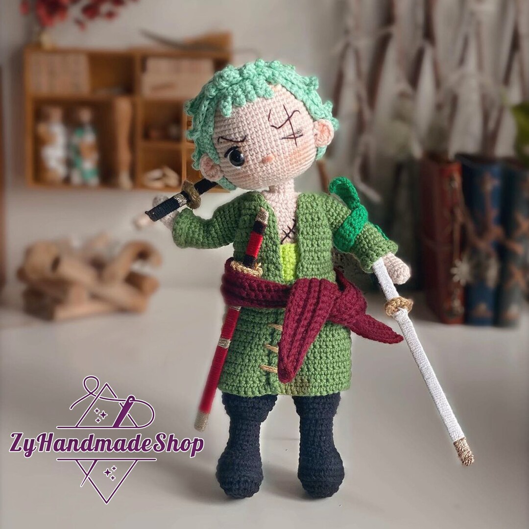 Roronoa Zoro Crochet, Amigurumi Zoro, Crochet Zoro, Luffys Straw Hat Crochet, Crochet Doll Anime