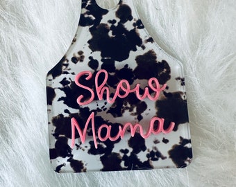 Custom cowprint cattle ear tag 40oz Stanley name topper