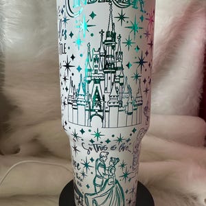 Custom engraved Cinderella themed 40oz tumbler with straw and lid