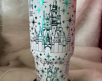 Custom engraved Cinderella themed 40oz tumbler with straw and lid