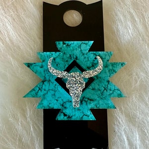Custom 40oz Stanley name topper cowgirl turquoise cow skull western design