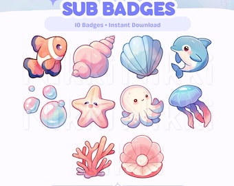 Twitch Sub-badges Ocean Emotes Kawaii Underwater Sea Stream Badge Pack