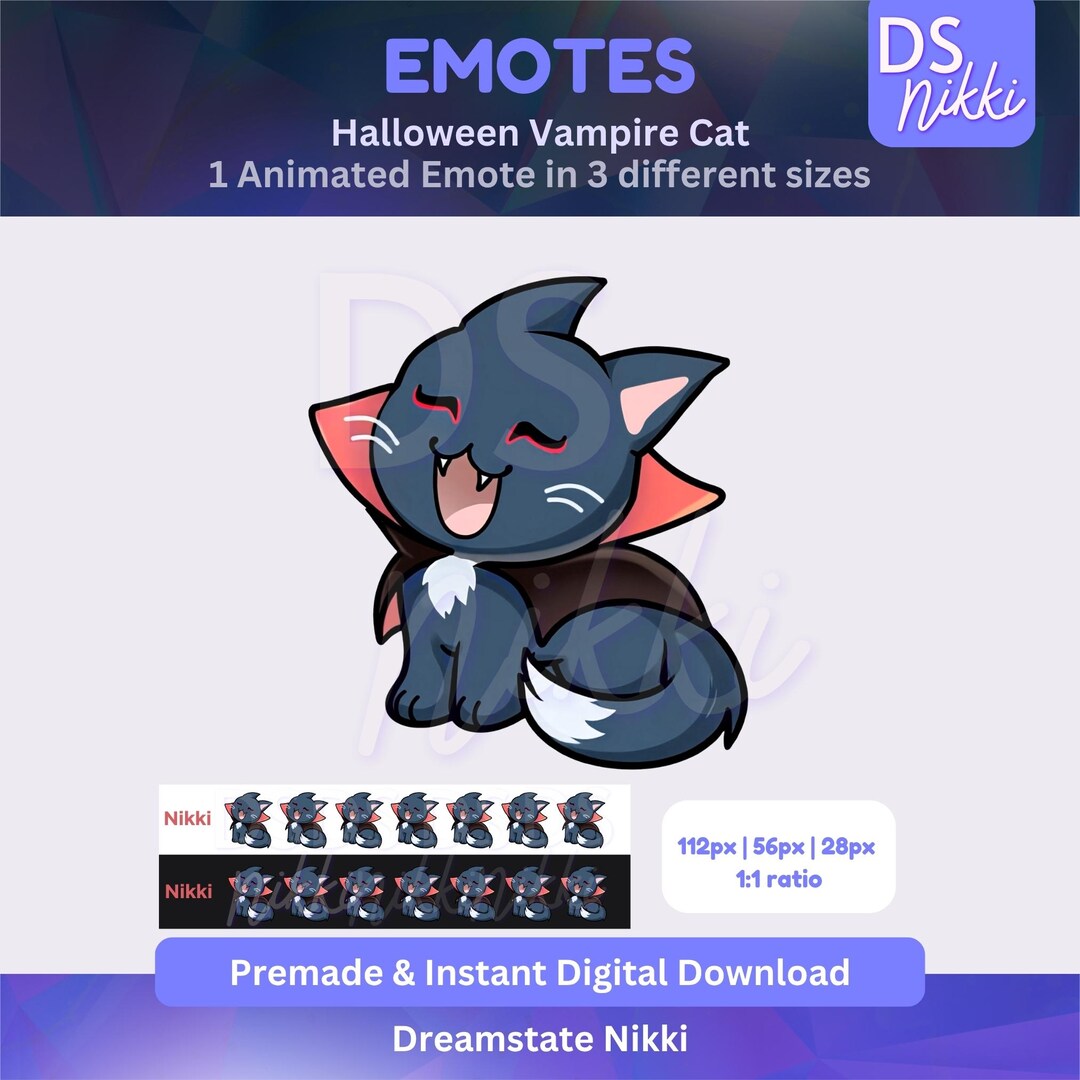 Animated Halloween Vampire Cat Twitch Emote – Spooky Kawaii Dracula ...