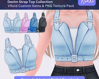 Studio-outfit VRoid – denim topje, VTuber-kleding, textiel png