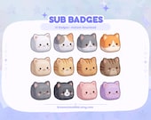 Cat Twitch Sub Badges Cute Kawaii Animal Emotes Pastel Stream Icons Cozy Gamer Badge Pack