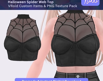 VRoid Studio Outfit – Halloween Spider Web Top, VTuber Clothes PNG Textures