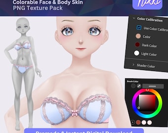 Pacchetto texture per la pelle VRoid per VTuber: texture per viso, corpo, ciglia e trucco