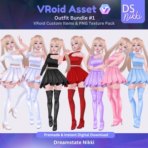 VRoid Studio Outfit Bundle – VTuber Clothes PNG Textures Pack (Set #1)