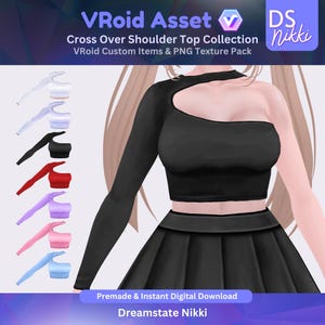 VRoid Studio Outfit – Cross Over Shoulder Top Set, VTuber Clothes PNG Textures